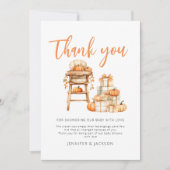 A Little Pumpkin Is Nearly Here Baby Shower サンキューカード (正面)