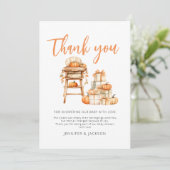 A Little Pumpkin Is Nearly Here Baby Shower サンキューカード (スタンド正面)