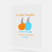 A little pumpkin is on it's way baby shower orange アクリルサイン (傾斜)