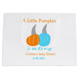 A little pumpkin is on it's way baby shower orange ラージペーパーバッグ