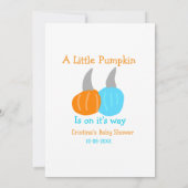 A little pumpkin is on it's way baby shower orange 招待状 (裏面)