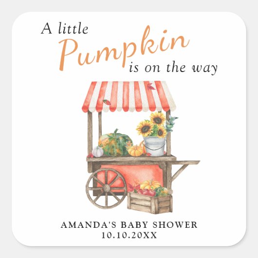 A Little Pumpkin is on the way Baby Shower スクエアシール (正面)