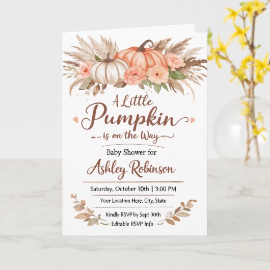 A Little Pumpkin Is on the Way Baby Shower Card  カード (黄色い花)