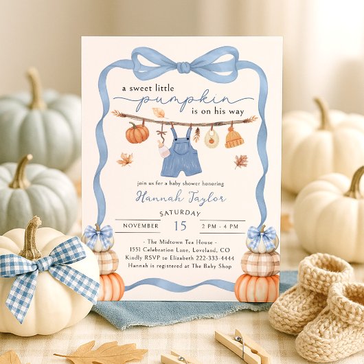 A Little Pumpkin Is On The Way Boy Baby Shower 招待状
