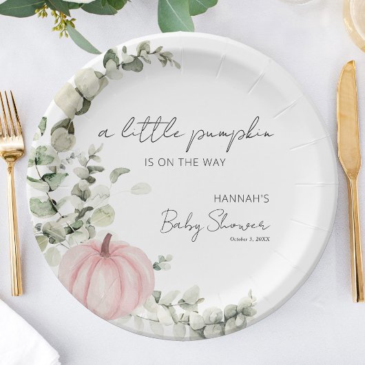 A Little Pumpkin is on the way Pink Baby Shower ペーパープレート