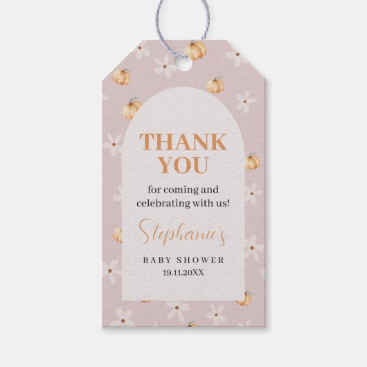 A Little Pumpkin Is On The Way Thank You Favor ギフトタグ (正面)