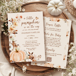 A Little Pumpkin QR Code Fall Floral Baby Shower 招待状