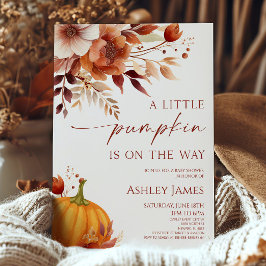 A Little Pumpkin Rusty Burgundy Floral Baby Shower 招待状
