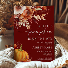 A Little Pumpkin Rusty Burgundy Floral Baby Shower 招待状