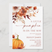 A Little Pumpkin Rusty Burgundy Floral Baby Shower 招待状 (正面)