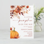 A Little Pumpkin Rusty Burgundy Floral Baby Shower 招待状 (スタンド正面)