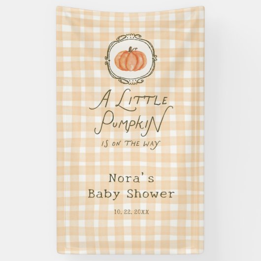 A Little Pumpkin Whimsical Gingham Baby Shower 横断幕 (縦)