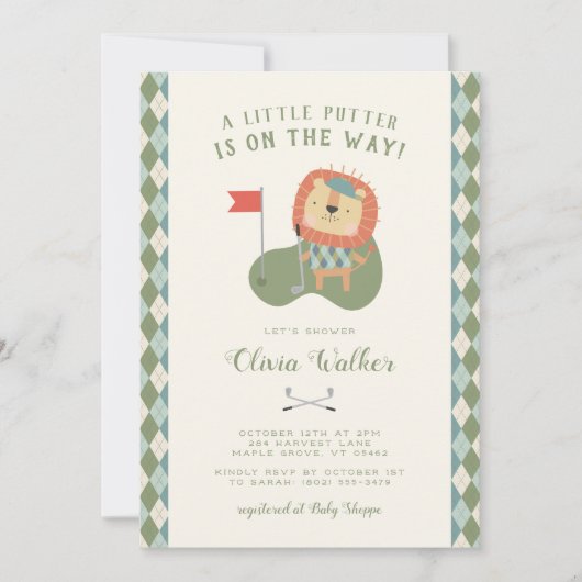 A Little Putter Golf Theme Preppy Plaid Boy  招待状 (正面)