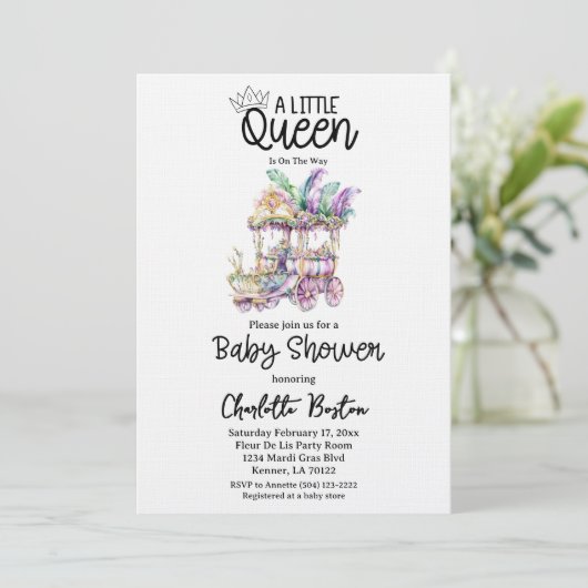 A Little Queen Mardi Gras Float Baby Shower 招待状 (スタンド正面)