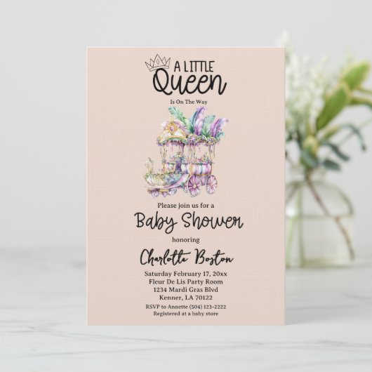 A little Queen Mardi Gras Float Baby Shower 招待状 (スタンド正面)
