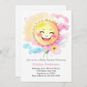 A Little Ray of Sunshine女の子カスタム赤ちゃんシャワー 招待状 (正面/裏面)