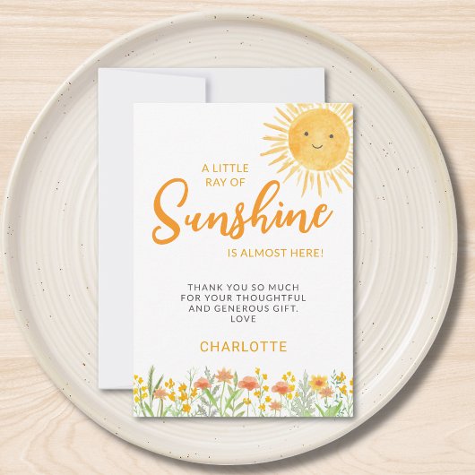 A Little Ray Of Sunshine Baby Shower サンキューカード