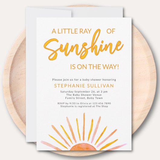 A Little Ray Of Sunshine Baby Shower 招待状