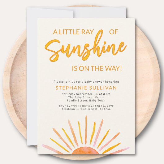 A Little Ray Of Sunshine Baby Shower 招待状