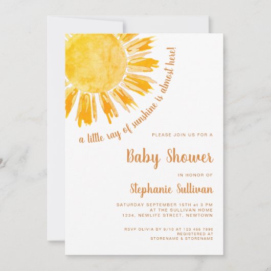 A Little Ray of Sunshine Boho Baby Shower 招待状 (正面)