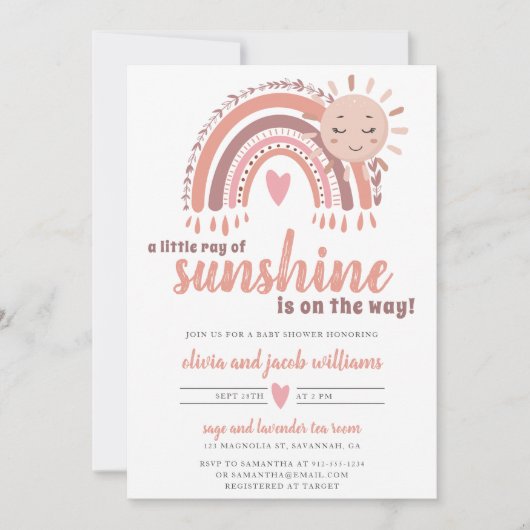 A Little Ray of Sunshine Boho Baby Shower 招待状 (正面)