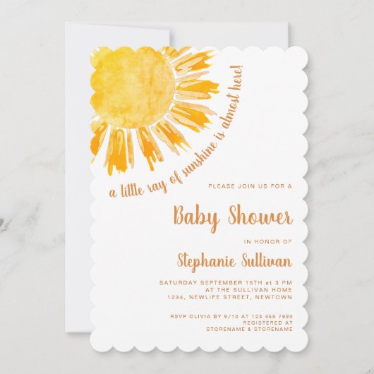 A Little Ray of Sunshine Boho Baby Shower 招待状 (正面)