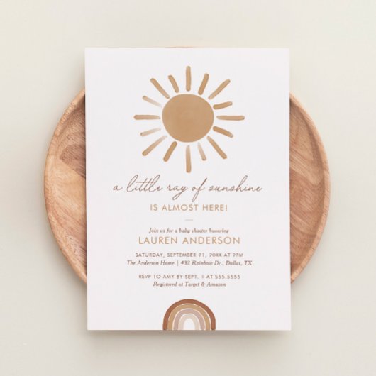 A Little Ray of Sunshine Boho Baby Shower 招待状