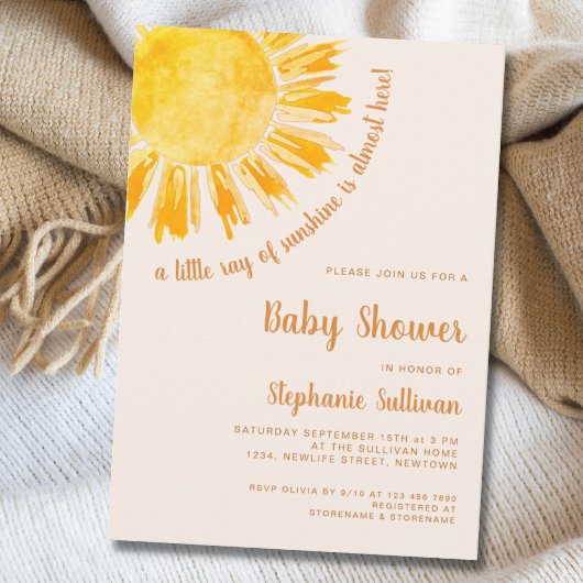 A Little Ray of Sunshine Boho Baby Shower 招待状