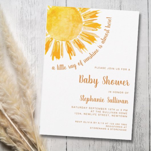 A Little Ray of Sunshine Boho Baby Shower 招待状