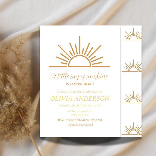 A Little Ray of Sunshine Boho Baby Shower 招待状