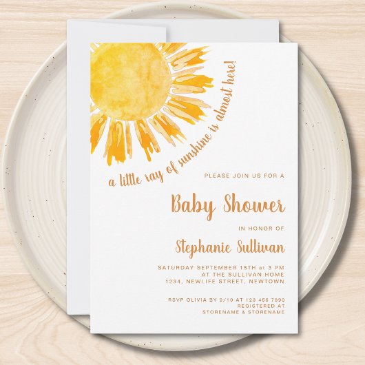 A Little Ray of Sunshine Boho Baby Shower 招待状