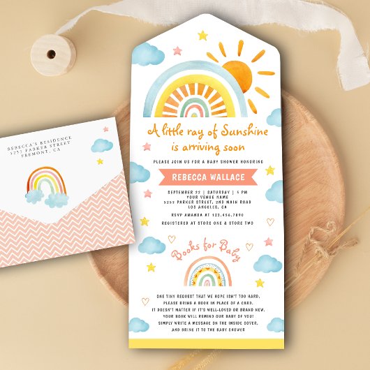 A Little Ray of Sunshine Boho Rainbow Baby Shower オールインワン招待状