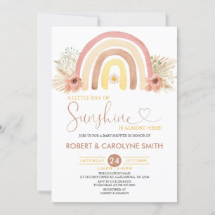 A Little Ray of Sunshine Boho Rainbow Baby Shower 招待状