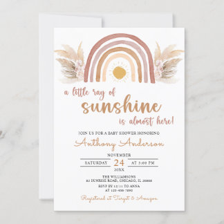 A Little Ray of Sunshine Boho Rainbow Baby Shower 招待状