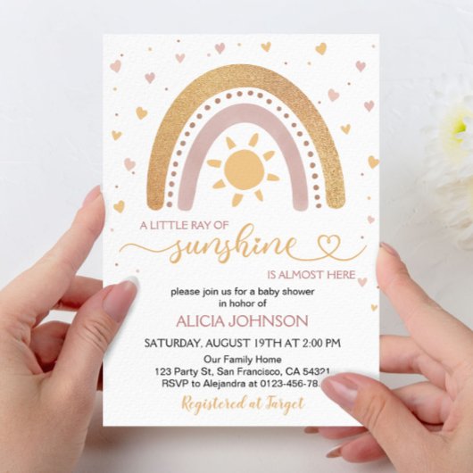 A Little Ray of Sunshine Boho Rainbow Baby Shower 招待状