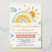 A Little Ray of Sunshine Boho Rainbow Baby Shower 箔招待状 (正面)