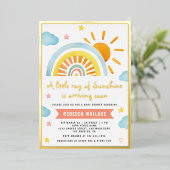 A Little Ray of Sunshine Boho Rainbow Baby Shower 箔招待状 (立ち正面)