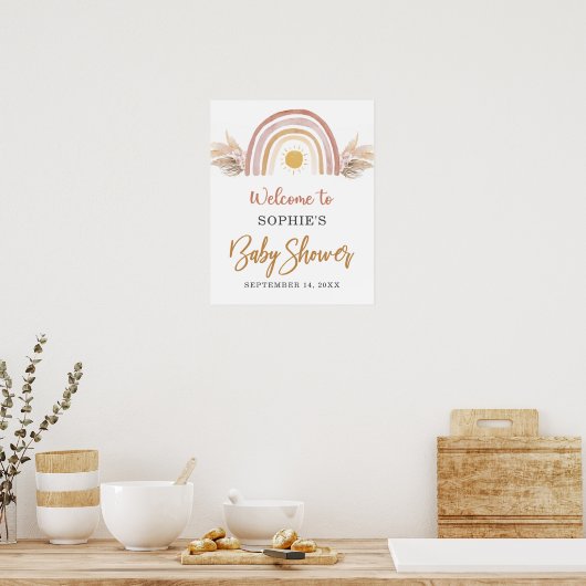 A Little Ray of Sunshine Boho Rainbow Welcome Sign ポスター (キッチン)