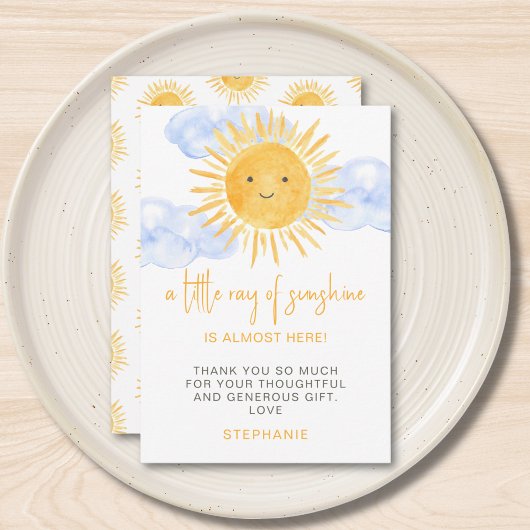 A Little Ray of Sunshine Clouds Baby Shower サンキューカード