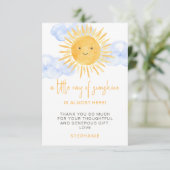 A Little Ray of Sunshine Clouds Baby Shower サンキューカード (スタンド正面)