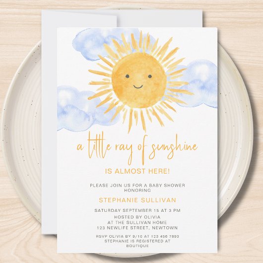 A Little Ray of Sunshine Clouds Baby Shower  招待状