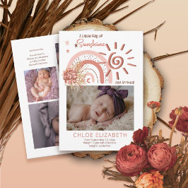 A Little Ray of Sunshine Girl Birth Announcement 案内状