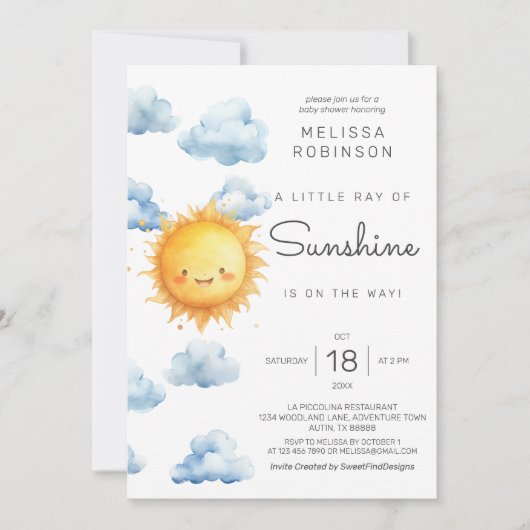 A Little Ray of Sunshine is on the way Baby Shower 招待状 (正面)