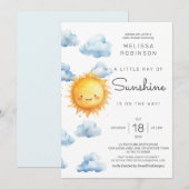 A Little Ray of Sunshine is on the way Baby Shower 招待状 (正面/裏面)