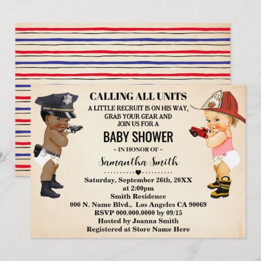 A Little Recruit on His Way Baby Shower 招待状 (正面/裏面)