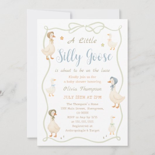 A Little Silly Goose Baby Shower 招待状 (正面)