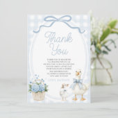 A Little Silly Goose Blue Bow Floral Baby Shower サンキューカード (スタンド正面)