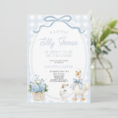A Little Silly Goose Blue Bow Floral Baby Shower 招待状 (スタンド正面)