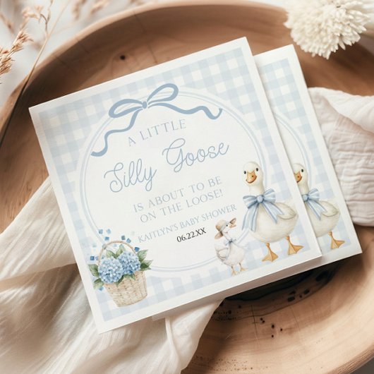 A Little Silly Goose Blue Floral Bow Baby Shower スタンダードカクテルナプキン
