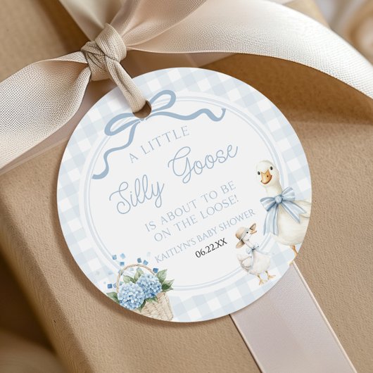 A Little Silly Goose Blue Floral Bow Baby Shower フェイバータグ